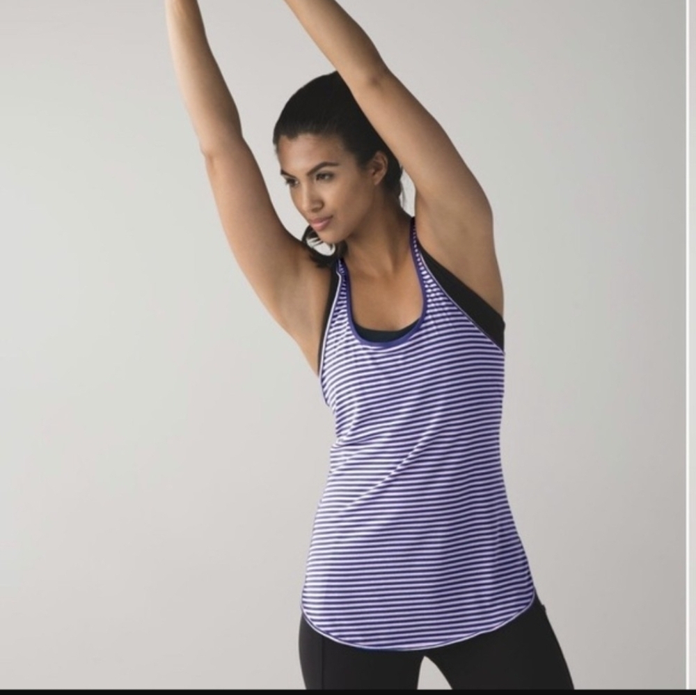 Lululemon - What the Sport Singlet - Grape/stripe, size 8 light weight top gym
